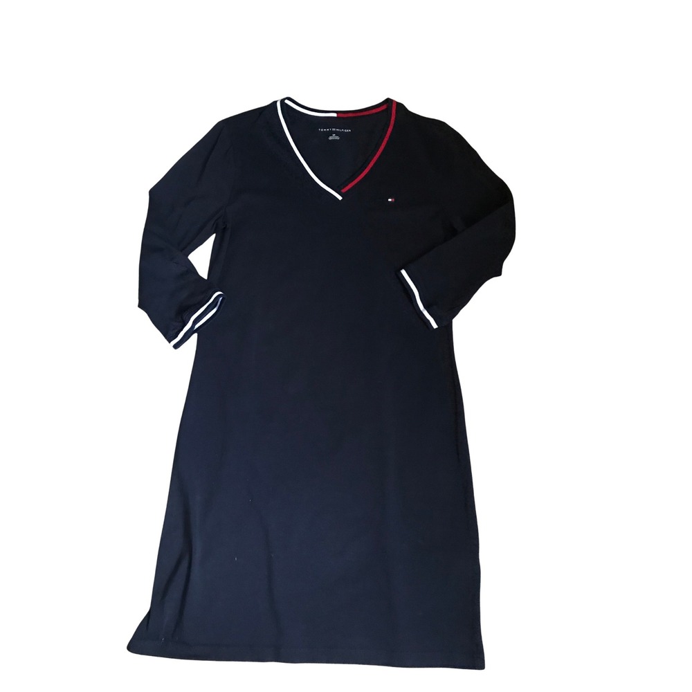 Tommy Hilfiger Womens Navy Blue V-Neck 3/4 Sleeve A-Line T-Shirt Dress Small